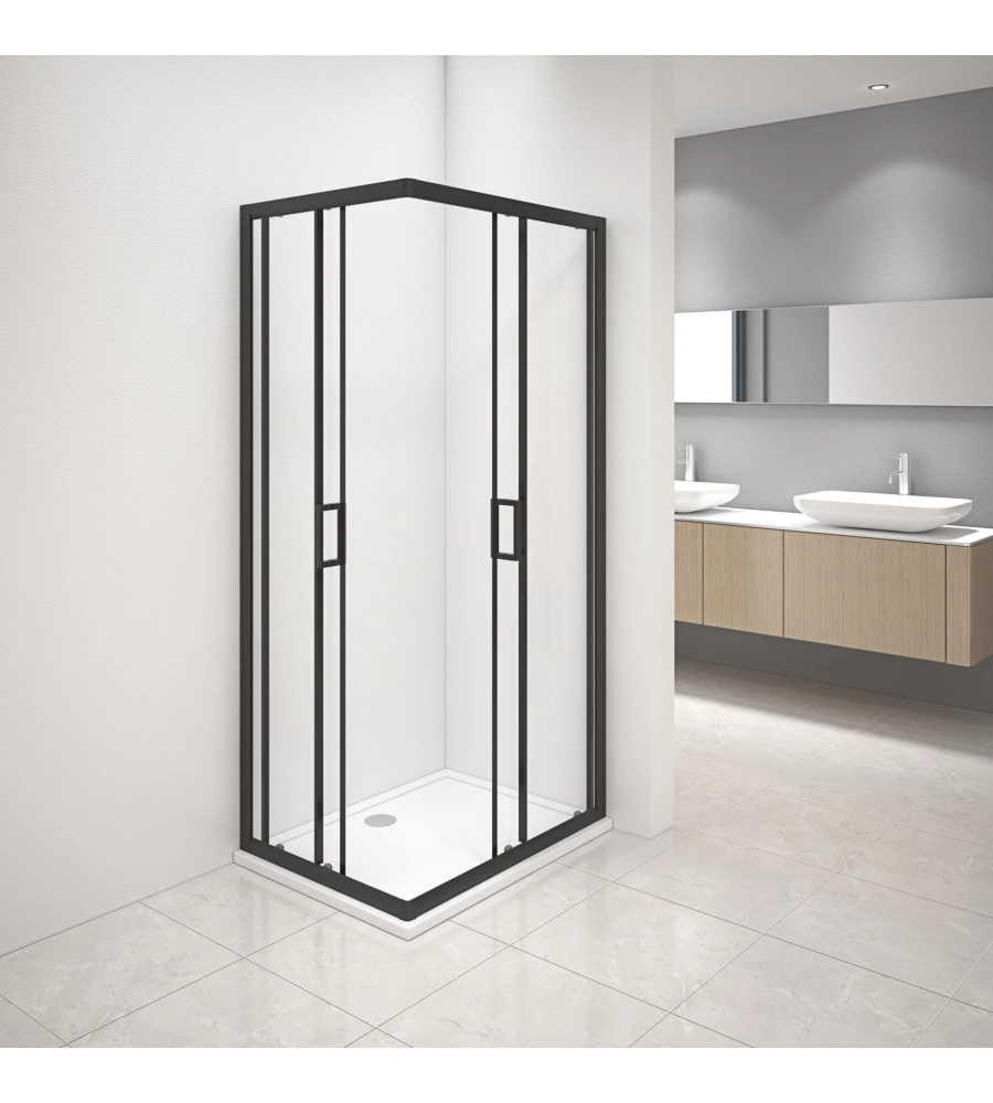 BOX DOCCIA ANGOLARE NERO CON VETRO TRASPARENTE 70X90X185 CM